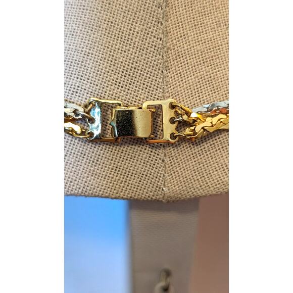 Vintage Napier Two Tone Braided Chain Choker W/ Fold Over Clasp - Picture 3 of 5